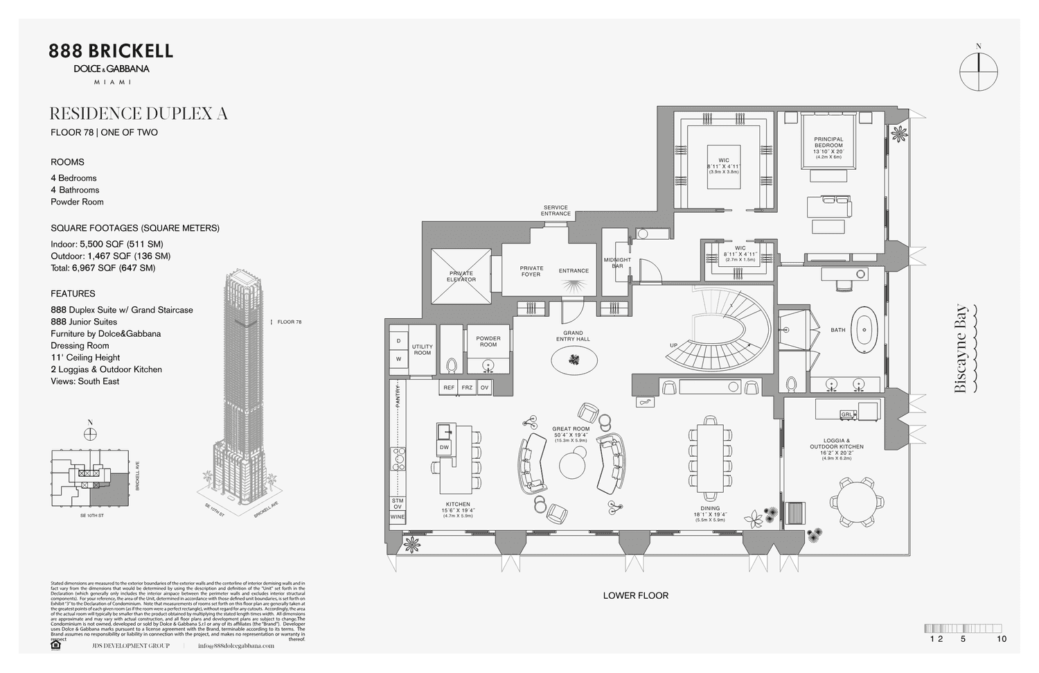 Dolce & Gabbana Residences — Residence Duplex A · 4 Bedrooms, 4 Bathrooms + Powder · 6,967 sq ft total (Floor 78)