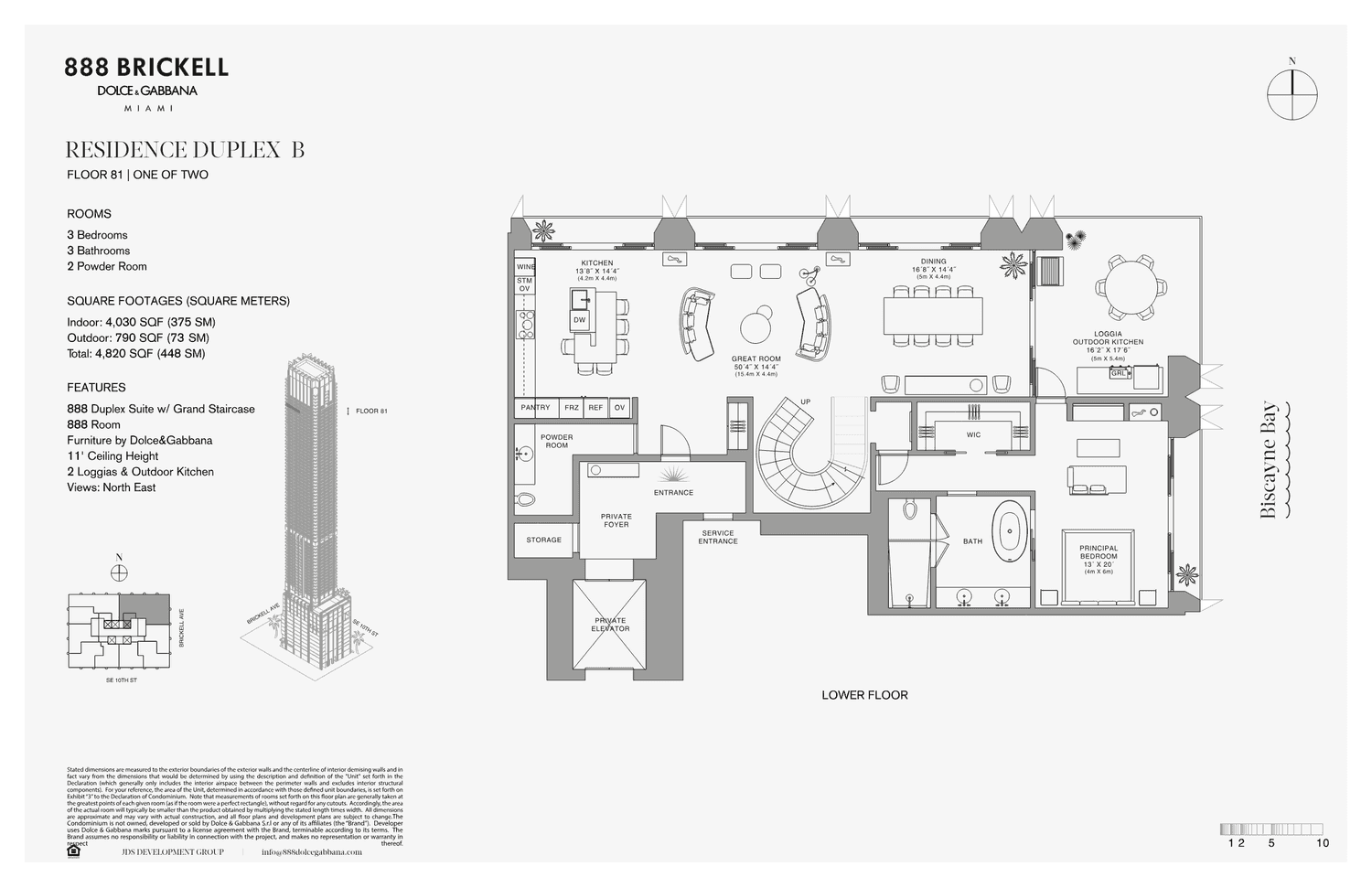 Dolce & Gabbana Residences — Residence Duplex B · 3 Bedrooms, 3 Bathrooms + 2 Powder · 4,820 sq ft total (Floor 81)