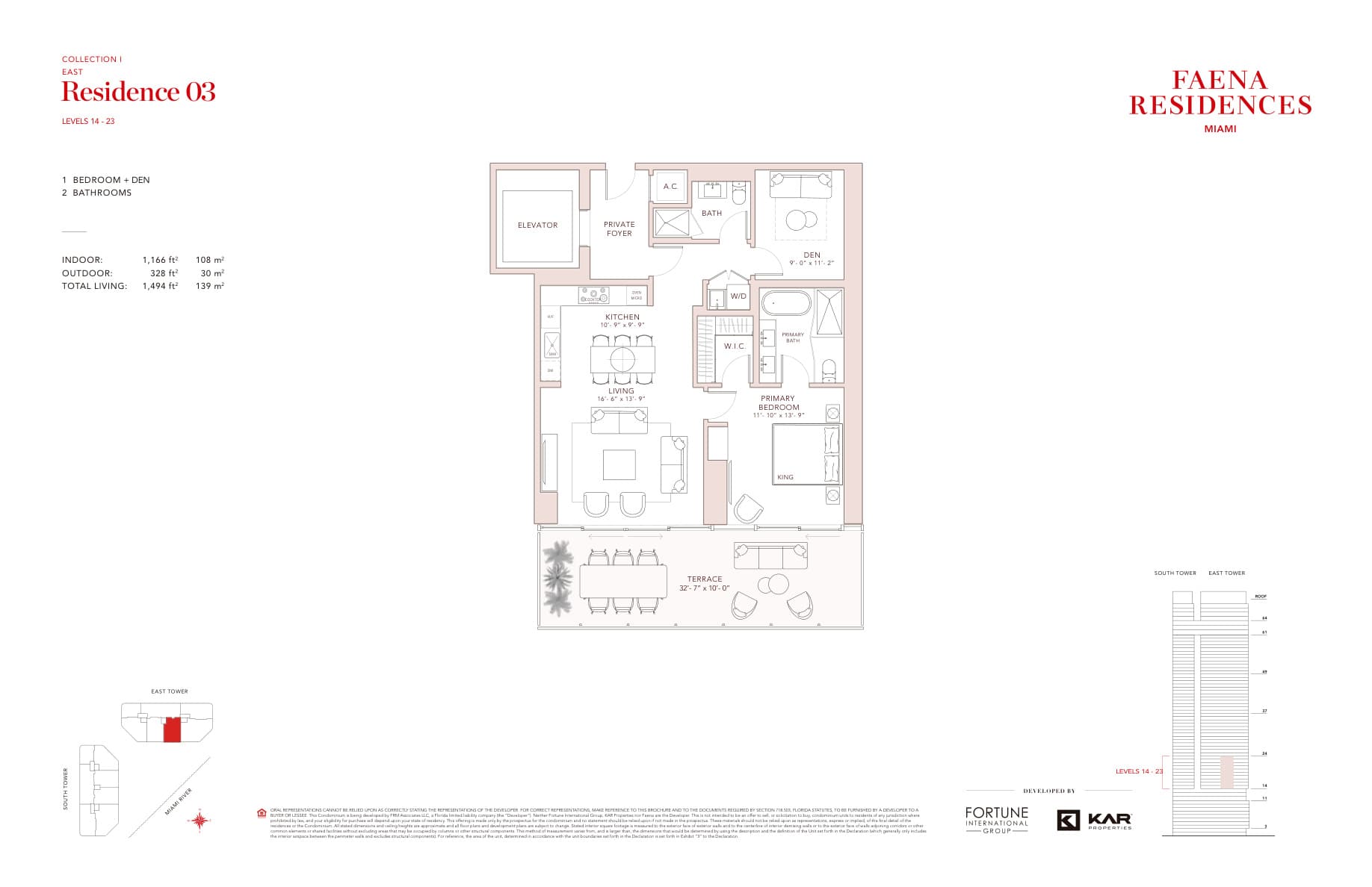 FAENA Residences Brickell — 1 Bedroom + Den · 2 Bathrooms · 1,494 sq ft total living