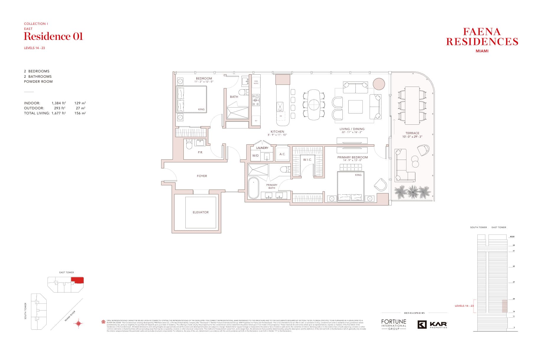 FAENA Residences Brickell — Residence 01 · 2 Bedrooms, 2 Bathrooms · 1,677 sq ft total living