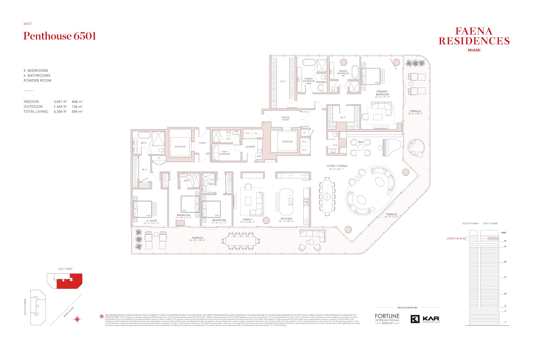 FAENA Residences Brickell — Penthouse 6501 · 4 Bedrooms, 6 Bathrooms · 6,506 sq ft total living