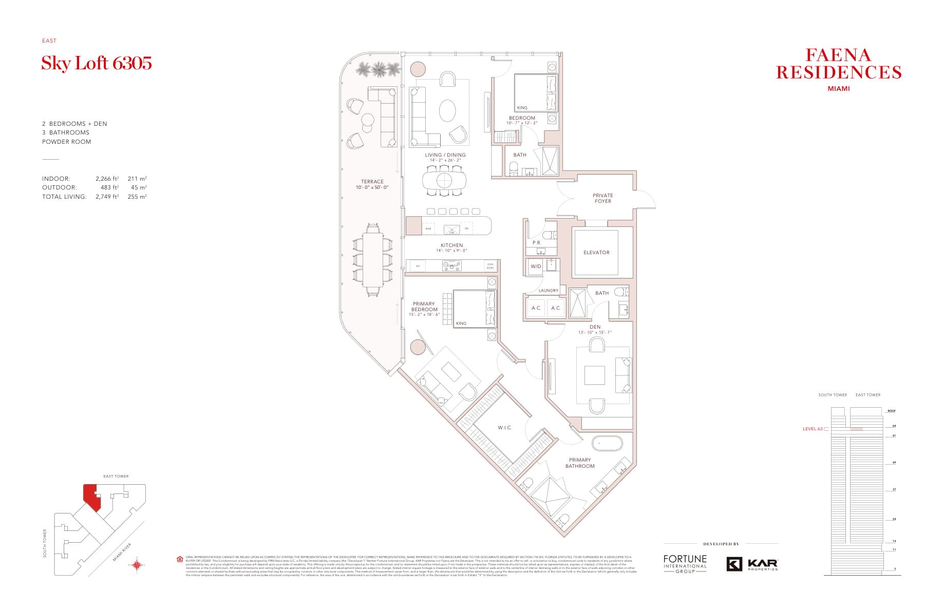 FAENA Residences Brickell — Sky Loft 6305 · 2 Bedrooms + Den, 3 Bathrooms · 2,749 sq ft total living