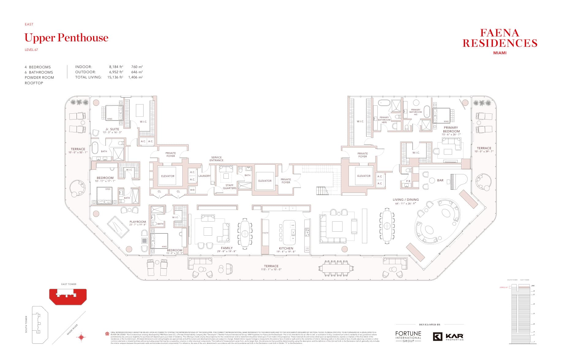 FAENA Residences Brickell — Upper Penthouse · 4 Bedrooms, 6 Bathrooms · 15,136 sq ft total living