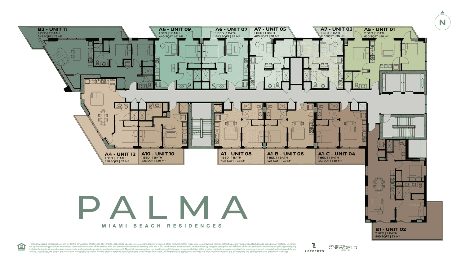 Palma Residences — Typical floor plan — Studios, 1 BR and 2 BR configurations